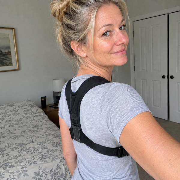 Lauren Bennett wearing the posture corrector